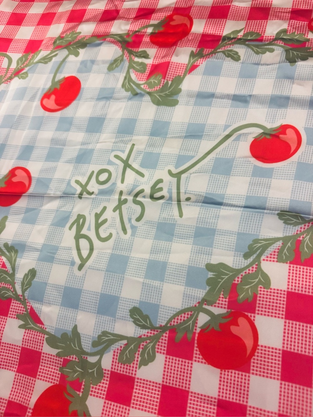 Betsey Johnson Tomato Gingham Square Scarf - Red Blue 35” x 35” - Picture 7 of 16